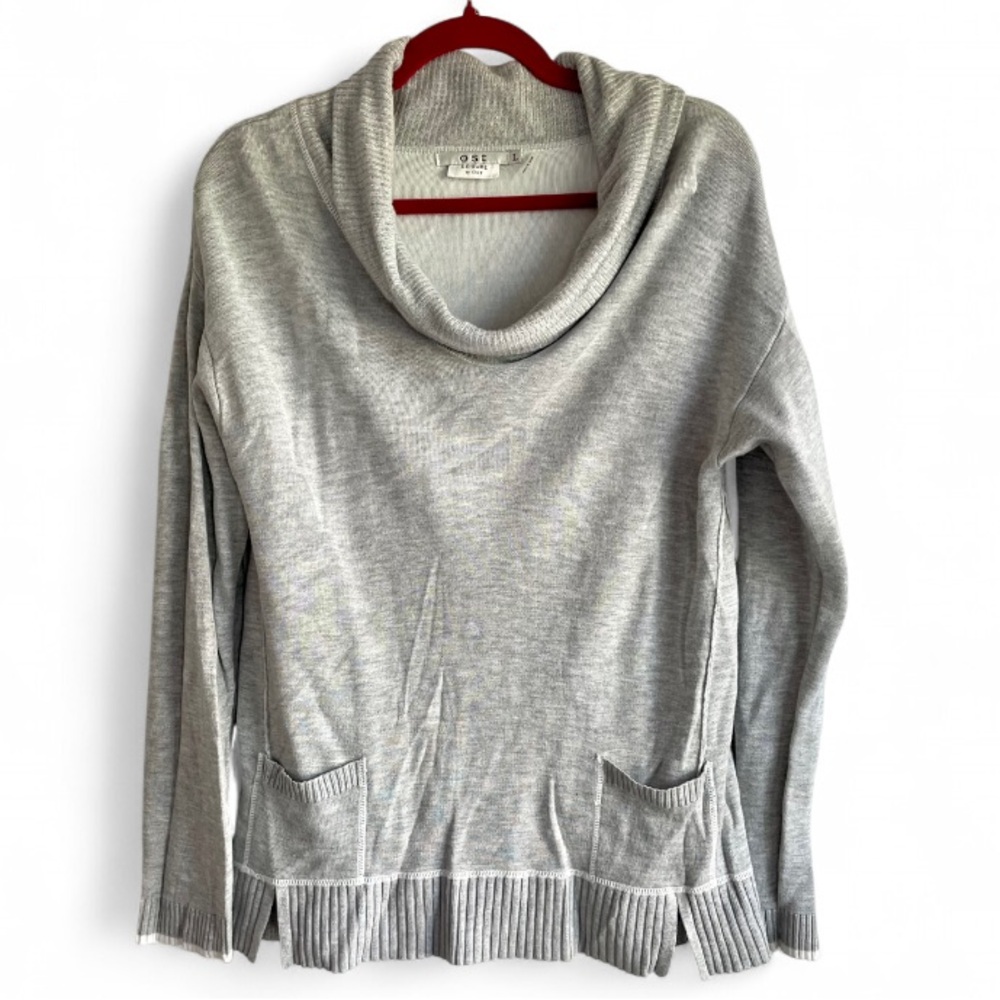 OST Women's Light Gray Cowl Neck Pocket Sweater Size L